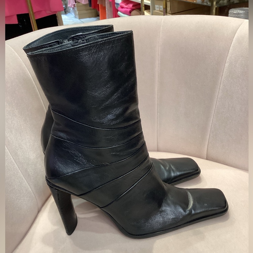 Y2K leather skinny square pointed high heel boot - Picture 3 of 9